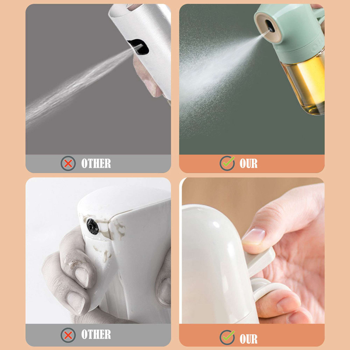 Oil Sprayer for Cooking, 250ml/8.4oz Refillable Glass Olive Oil Dispenser Spray Bottle for Kitchen, Food-grade Oil Mister for Air Fryer, Salad, Frying, BBQ